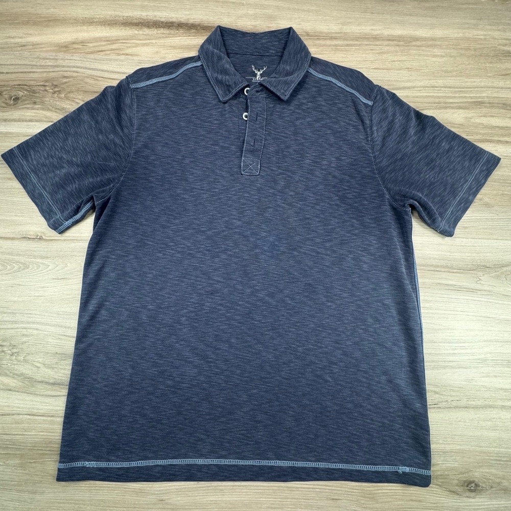 Nicoby Mens Polo Shirt Navy Blue Space Dye Modal Blend Short Sleeve Size L